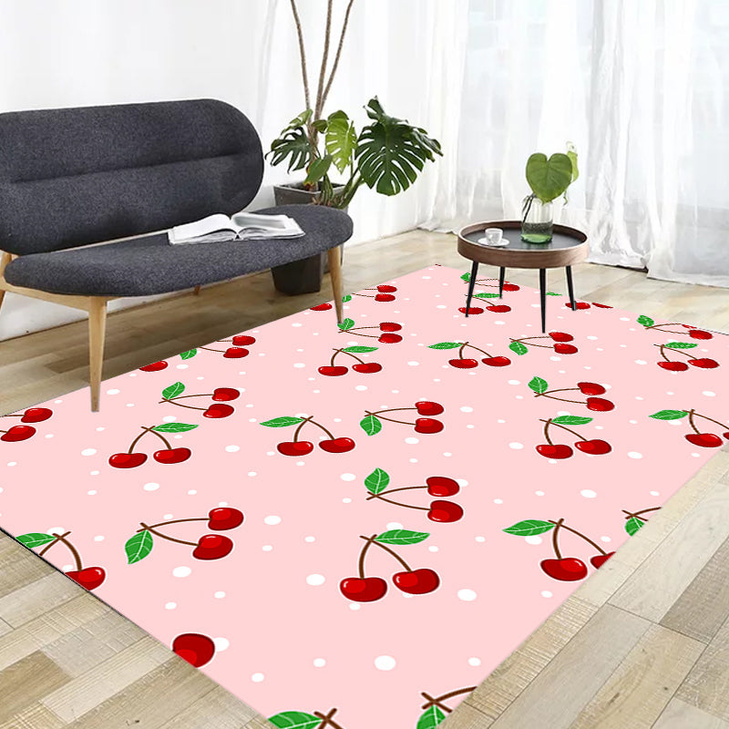 Pink Kids Rug Synthetics Cherry Pattern Rug Pet Friendly Washable Anti-Slip Backing Carpet for Decoration Clearhalo 'Area Rug' 'Rug' 1717090