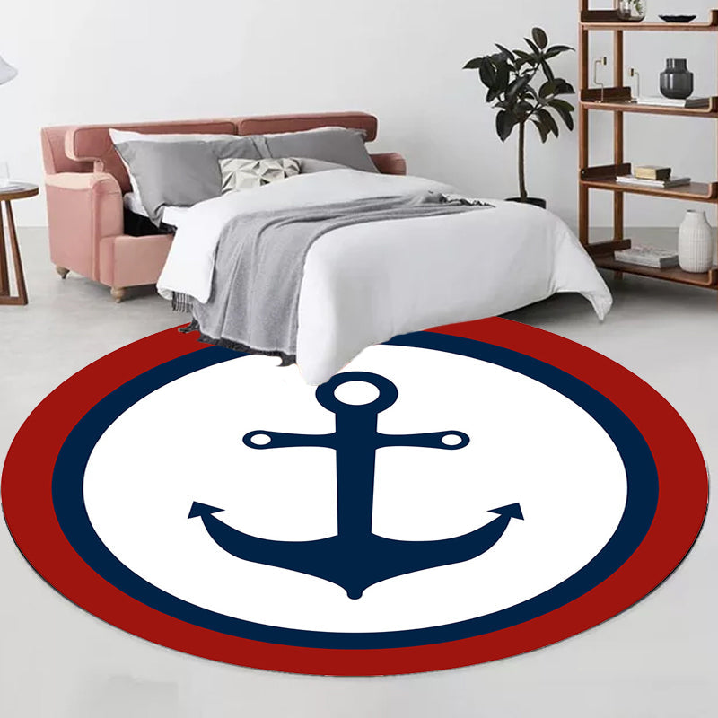 Unique Navigation Pattern Rug with Ship and Anchor Blue and White Kids Rug Polyester Washable Pet Friendly Anti-Slip Carpet for Children's Room Clearhalo 'Area Rug' 'Rug' 1717103