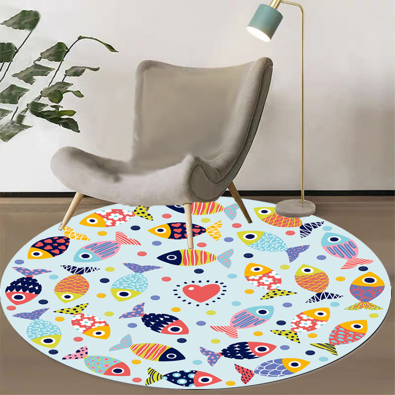 Green and Blue Kids Rug Polyester Animal and Fish Pattern Rug Pet Friendly Washable Anti-Slip Backing Carpet for Decoration Clearhalo 'Area Rug' 'Rug' 1717144