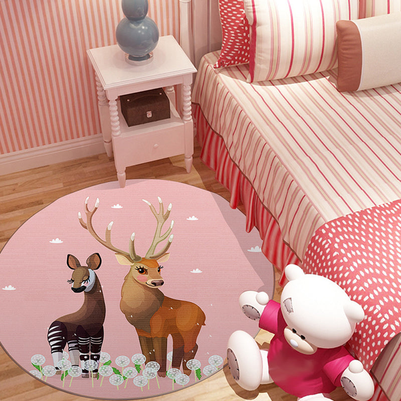 Cute Cartoon Animal Pattern Rug Multicolor Kids Rug Polyester Washable Pet Friendly Anti-Slip Carpet for Children's Room Pink Clearhalo 'Area Rug' 'Rug' 1717170