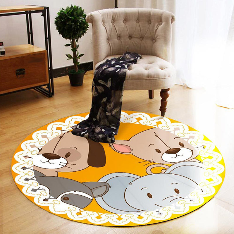 Cute Cartoon Animal Pattern Rug Multicolor Kids Rug Polyester Washable Pet Friendly Anti-Slip Carpet for Children's Room Yellow Clearhalo 'Area Rug' 'Rug' 1717175