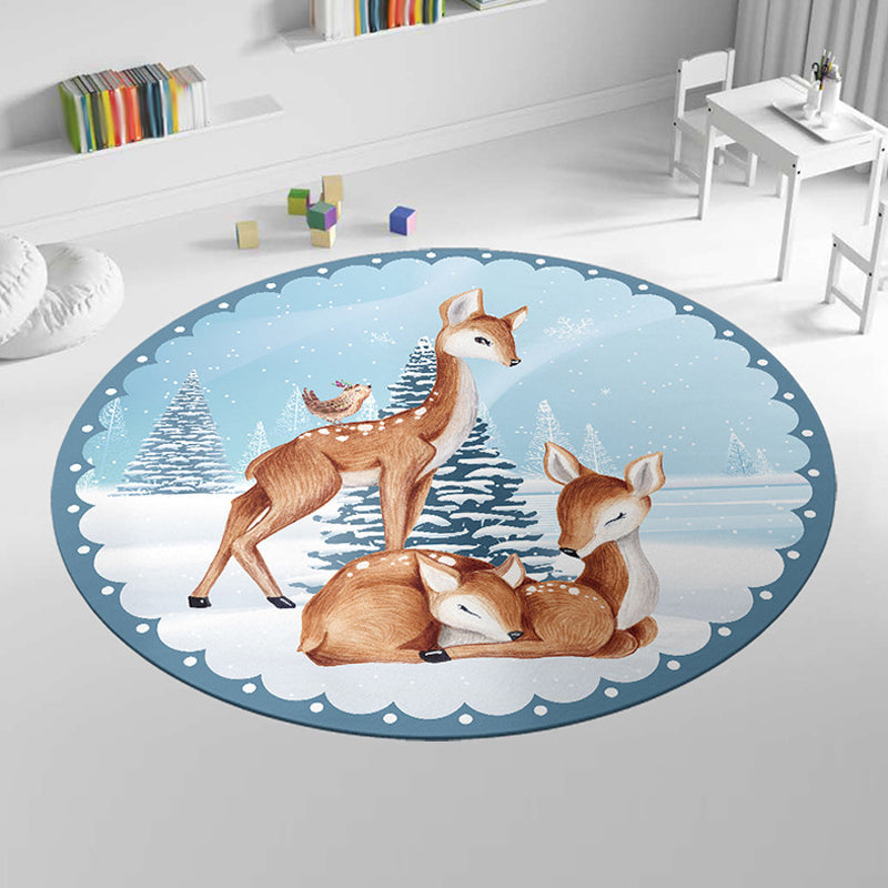 Cute Cartoon Animal Pattern Rug Multicolor Kids Rug Polyester Washable Pet Friendly Anti-Slip Carpet for Children's Room Light Blue Clearhalo 'Area Rug' 'Rug' 1717176