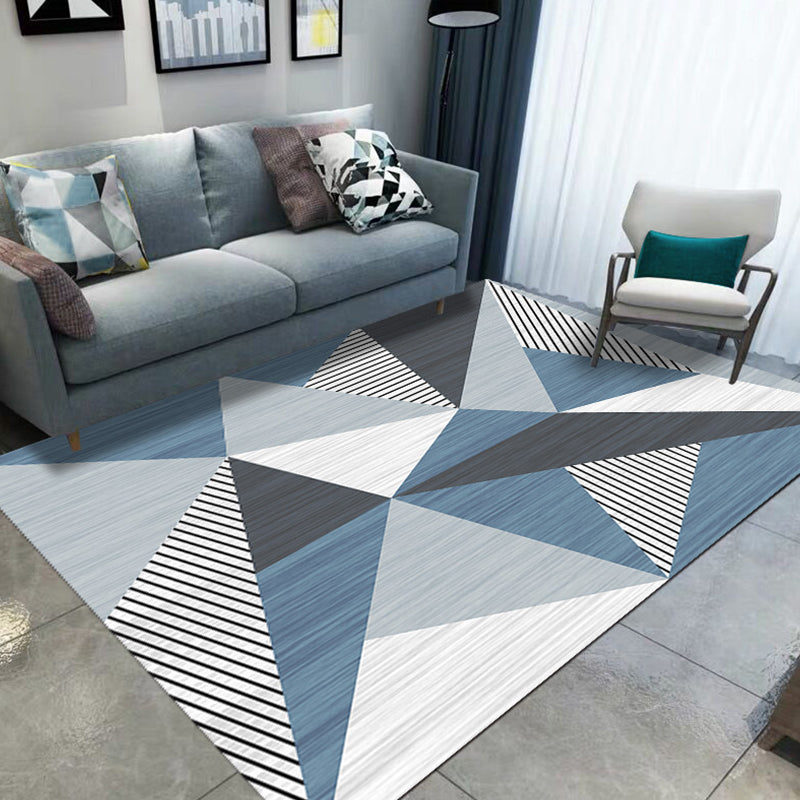 Blue and Grey Modernist Rug Polyester Geometric and Striped Pattern Rug Pet Friendly Washable Anti-Slip Backing Carpet for Living Room Blue Clearhalo 'Area Rug' 'Modern' 'Rugs' Rug' 1717233