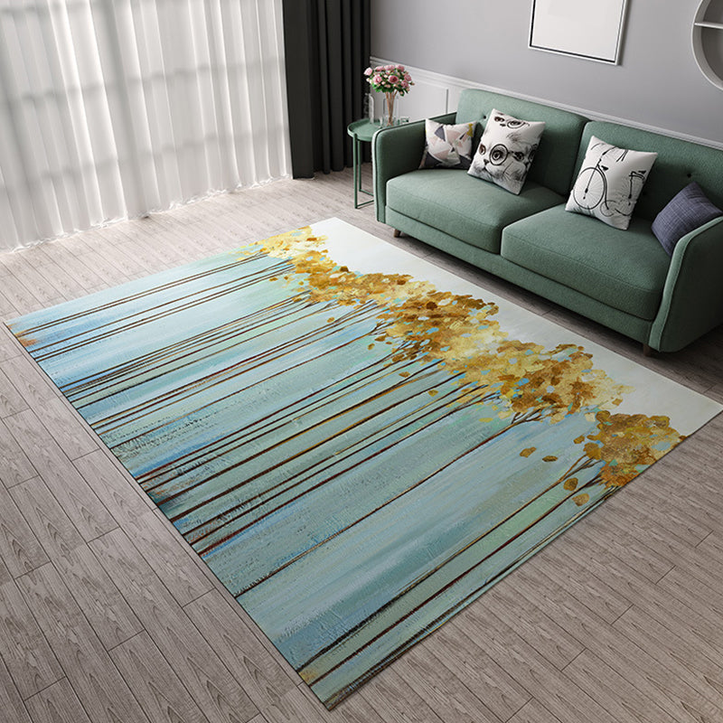 Stylish Oil Painting Rug with Tree Pattern Blue and Gold Casual Rug Flannel Pet Friendly Washable Area Rug for Living Room Sky Blue Clearhalo 'Area Rug' 'Modern' 'Rugs' Rug' 1717310