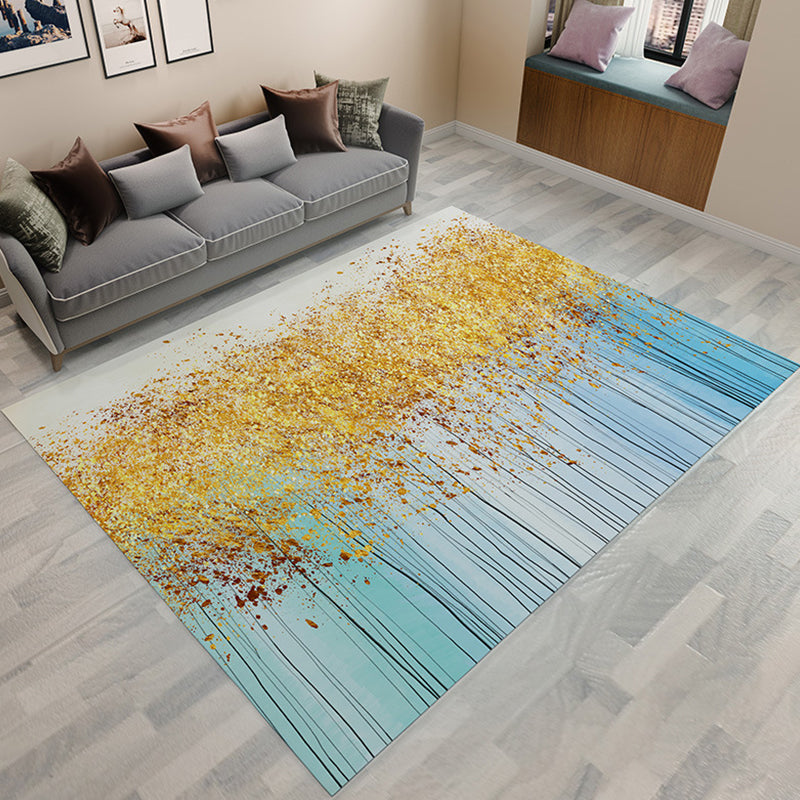 Stylish Oil Painting Rug with Tree Pattern Blue and Gold Casual Rug Flannel Pet Friendly Washable Area Rug for Living Room Gold Clearhalo 'Area Rug' 'Modern' 'Rugs' Rug' 1717311