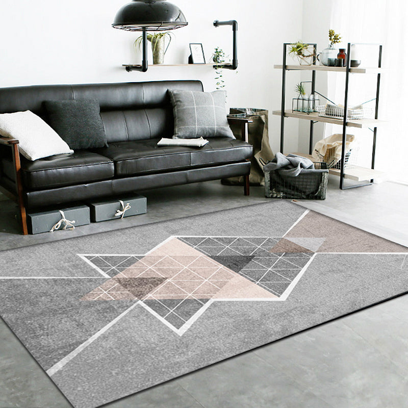 Modern Geometric Pattern Rug with Stripe Printed Multicolor Polyester Rug Washable Non-Slip Pet Friendly Carpet for Living Room Grey Clearhalo 'Area Rug' 'Modern' 'Rugs' Rug' 1717361