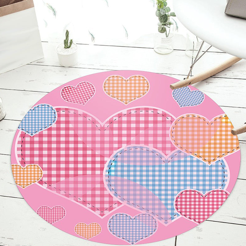 Unusual Heart Pattern Rug with Floral Pink and Blue Kids Rug Polyester Washable Pet Friendly Anti-Slip Carpet for Children's Room Pink Clearhalo 'Area Rug' 'Rug' 1717370