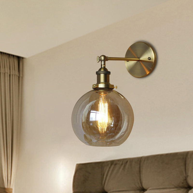 Clear Glass Globe Wall Lighting Industrial Style 1 Light Bedroom Sconce Light Fixture Amber Clearhalo 'Art deco wall lights' 'Cast Iron' 'Glass' 'Industrial wall lights' 'Industrial' 'Middle century wall lights' 'Modern' 'Rustic wall lights' 'Tiffany' 'Traditional wall lights' 'Wall Lamps & Sconces' 'Wall Lights' Lighting' 171795