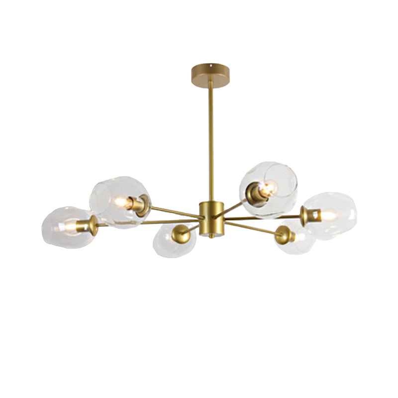 Gold Branch Chandelier Lighting Post Modern 6/8 Lights Light Blue/Clear/Amber Glass Ceiling Suspension Lamp Clearhalo 'Ceiling Lights' 'Chandeliers' 'Clear' 'Glass shade' 'Glass' 'Industrial' 'Modern Chandeliers' 'Modern' 'Tiffany' 'Traditional Chandeliers' Lighting' 171821