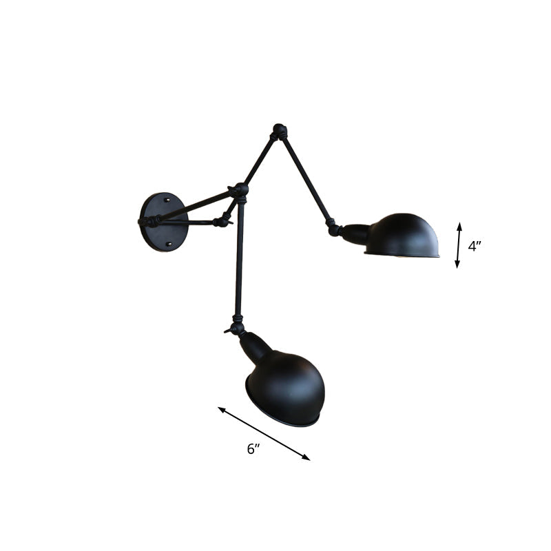 Swing Arm Hallway Wall Lamp with Bowl Shade Industrial Style Metal 2/3 Heads Black Sconce Lighting Clearhalo 'Art deco wall lights' 'Cast Iron' 'Glass' 'Industrial wall lights' 'Industrial' 'Middle century wall lights' 'Modern' 'Rustic wall lights' 'Tiffany' 'Traditional wall lights' 'Wall Lamps & Sconces' 'Wall Lights' Lighting' 172163