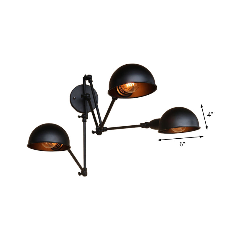 Swing Arm Hallway Wall Lamp with Bowl Shade Industrial Style Metal 2/3 Heads Black Sconce Lighting Clearhalo 'Art deco wall lights' 'Cast Iron' 'Glass' 'Industrial wall lights' 'Industrial' 'Middle century wall lights' 'Modern' 'Rustic wall lights' 'Tiffany' 'Traditional wall lights' 'Wall Lamps & Sconces' 'Wall Lights' Lighting' 172167