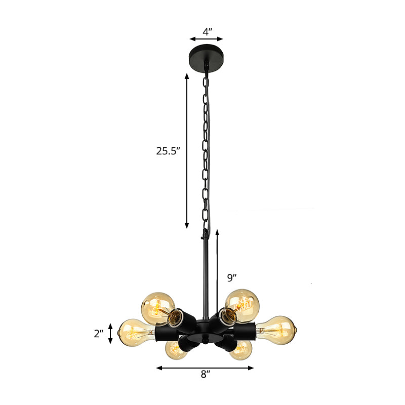 Industrial Exposed Pendant Light 6 Bulbs Metallic Adjustable Chandelier Lighting in Black for Study Room Clearhalo 'Cast Iron' 'Ceiling Lights' 'Chandeliers' 'Industrial Chandeliers' 'Industrial' 'Metal' 'Middle Century Chandeliers' 'Rustic Chandeliers' 'Tiffany' Lighting' 172200