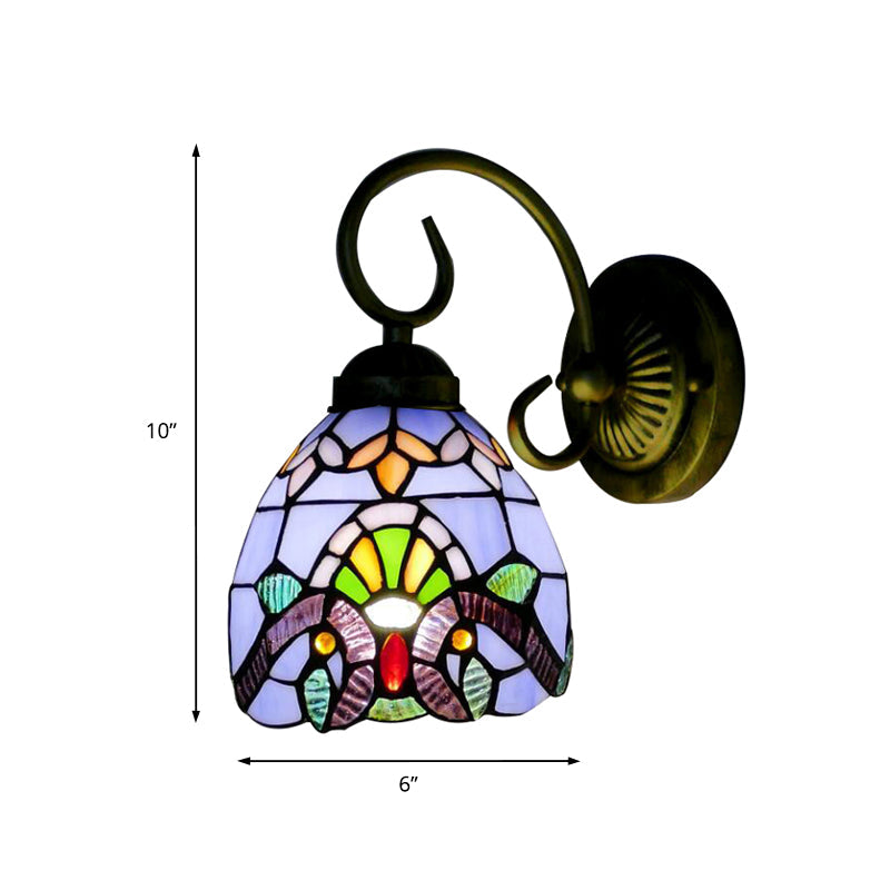 Dome Wall Lighting with Blue/Brown Glass Shade Victorian Style 1 Light Mini Sconce Light in Brass Finish Clearhalo 'Industrial' 'Middle century wall lights' 'Tiffany wall lights' 'Tiffany' 'Wall Lamps & Sconces' 'Wall Lights' Lighting' 172288