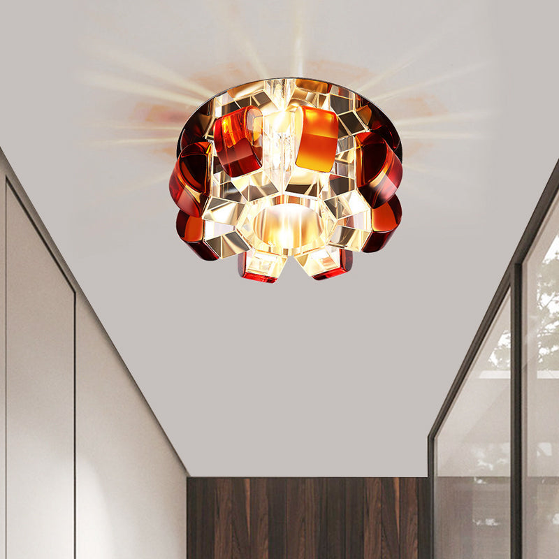 Tan Crystal Flower Flush Light Fixture Modern LED Flushmount Lighting for Living Room Tan Clearhalo 'Ceiling Lights' 'Close To Ceiling Lights' 'Close to ceiling' 'Flush mount' Lighting' 1723708