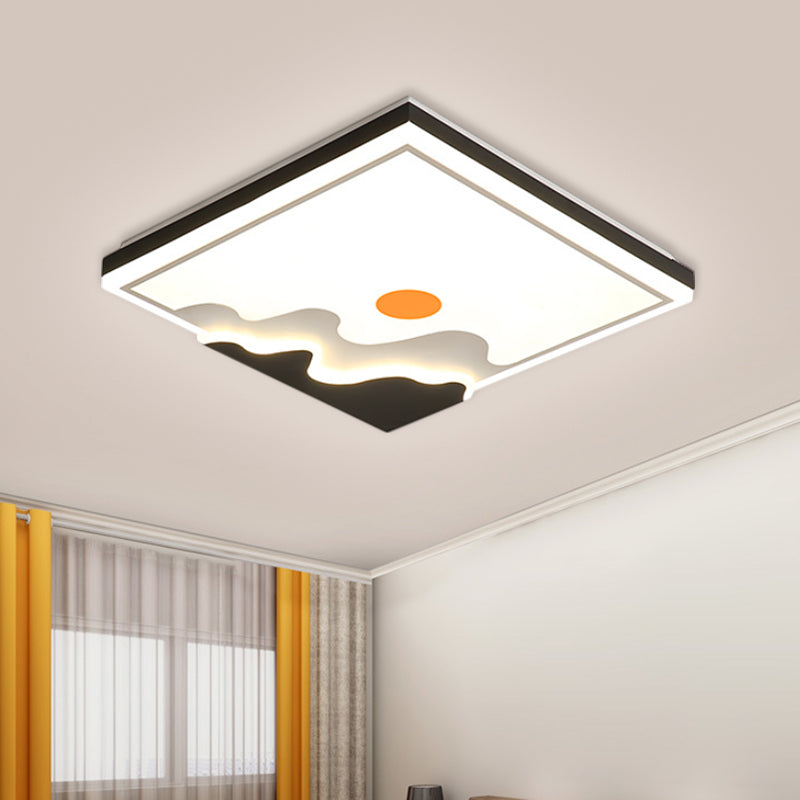 White LED Square Ceiling Flush Contemporary Metal Flush Mount Lighting Fixture with Sun Design, 16