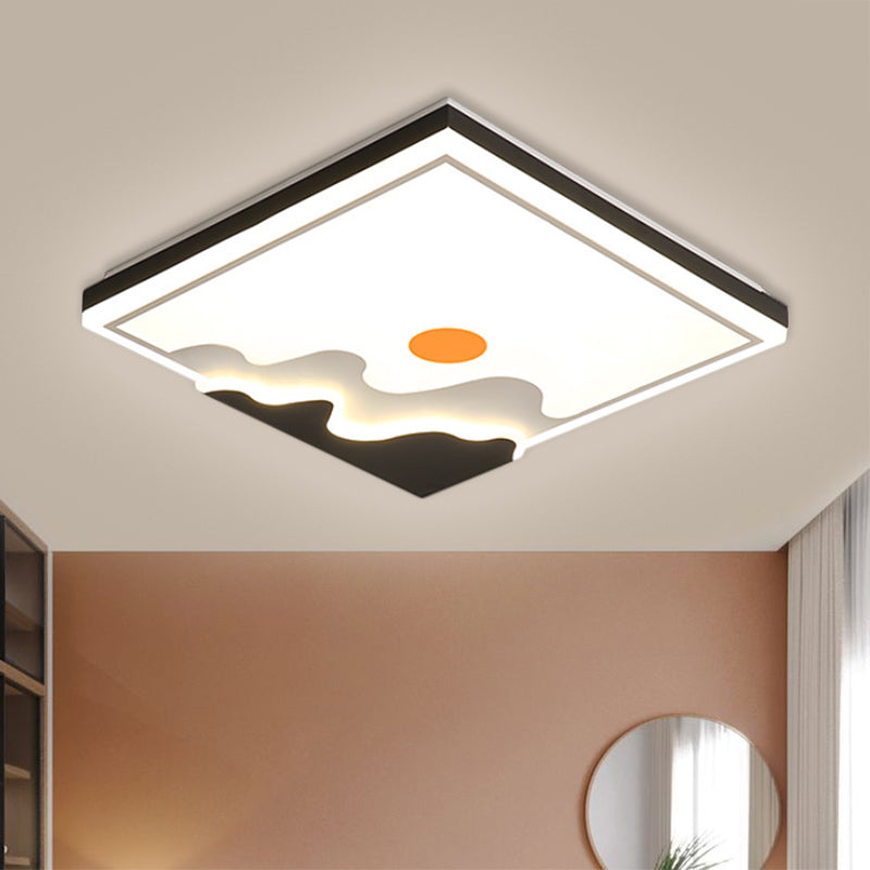 White LED Square Ceiling Flush Contemporary Metal Flush Mount Lighting Fixture with Sun Design, 16