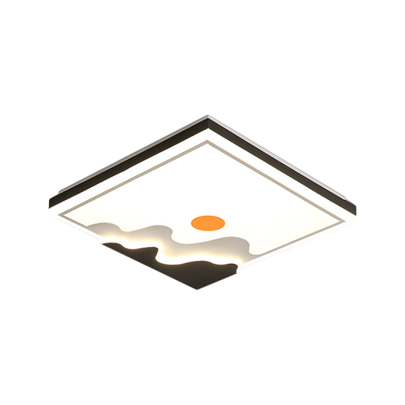 White LED Square Ceiling Flush Contemporary Metal Flush Mount Lighting Fixture with Sun Design, 16