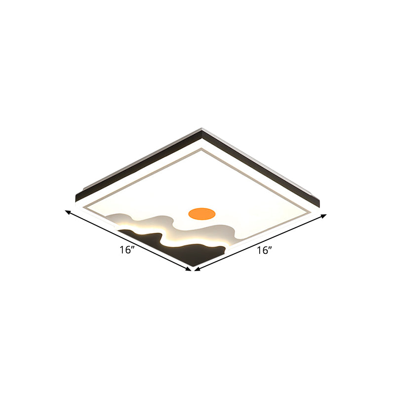 White LED Square Ceiling Flush Contemporary Metal Flush Mount Lighting Fixture with Sun Design, 16