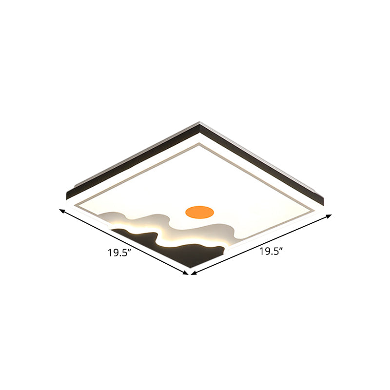 White LED Square Ceiling Flush Contemporary Metal Flush Mount Lighting Fixture with Sun Design, 16