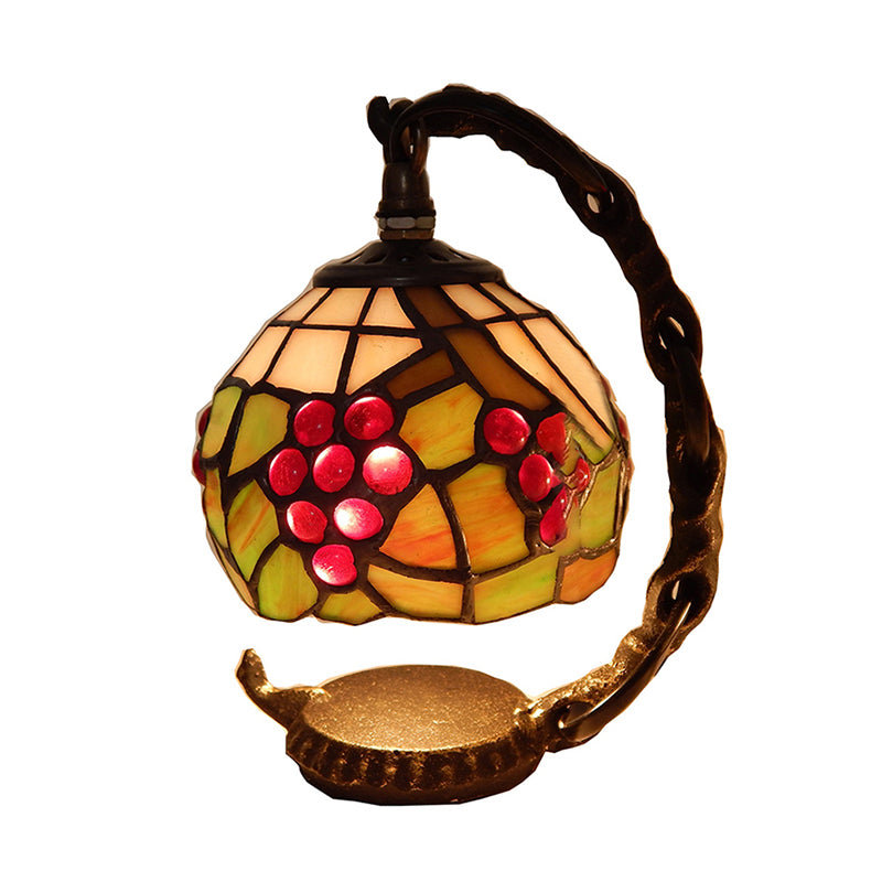 Domed/Bell Accent Lamp Rustic Stained Glass 1 Light Table Lamp with Grapes Pattern in Black Finish Clearhalo 'Lamps' 'Table Lamps' Lighting' 172408