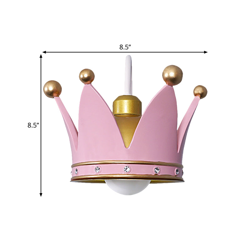 Crown Children Bedroom Wall Sconce Metal 1-Bulb Kids Style Wall Mounted Light in Gold/Pink Clearhalo 'Wall Lamps & Sconces' 'Wall Lights' Lighting' 1724142