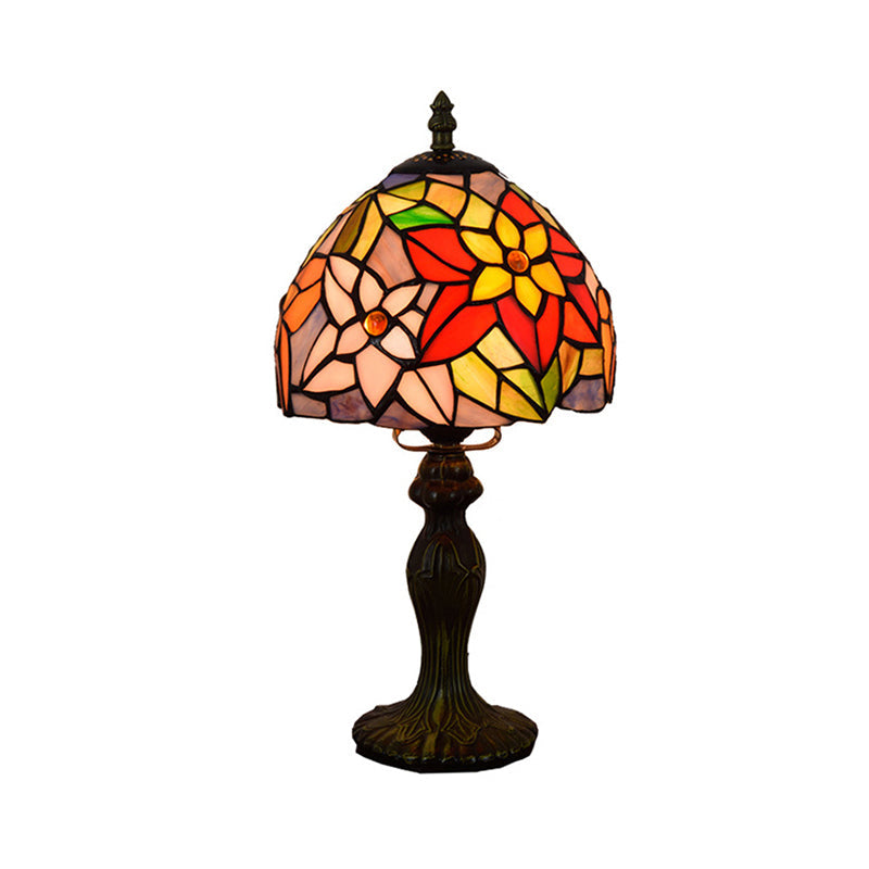 Glass Shade Dome Table Lamp with Flower/Sunflower Rustic Vintage 1 Head Bedroom Table Lighting in Multi Color Clearhalo 'Lamps' 'Table Lamps' Lighting' 172424