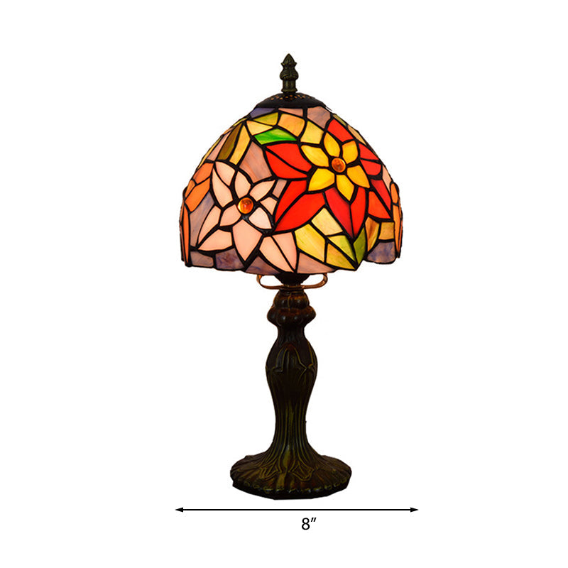 Glass Shade Dome Table Lamp with Flower/Sunflower Rustic Vintage 1 Head Bedroom Table Lighting in Multi Color Clearhalo 'Lamps' 'Table Lamps' Lighting' 172425