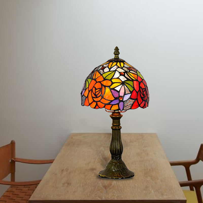 Glass Shade Dome Table Lamp with Flower/Sunflower Rustic Vintage 1 Head Bedroom Table Lighting in Multi Color Antique Bronze Sunflower Clearhalo 'Lamps' 'Table Lamps' Lighting' 172426