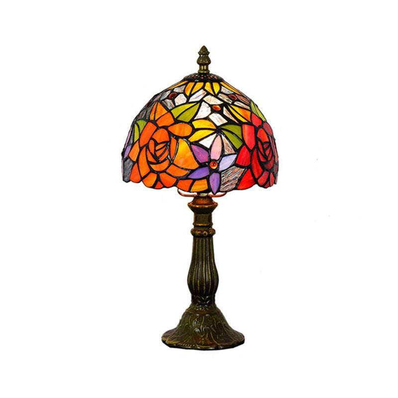 Glass Shade Dome Table Lamp with Flower/Sunflower Rustic Vintage 1 Head Bedroom Table Lighting in Multi Color Clearhalo 'Lamps' 'Table Lamps' Lighting' 172427