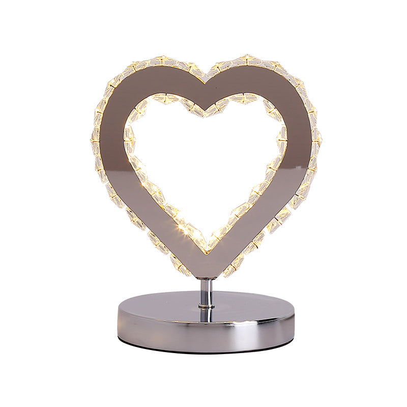 Loving Heart Crystal Block Desk Light Contemporary Chrome Nightstand Lighting for Bedside Clearhalo 'Lamps' 'Table Lamps' Lighting' 1724346