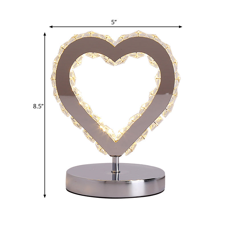 Loving Heart Crystal Block Desk Light Contemporary Chrome Nightstand Lighting for Bedside Clearhalo 'Lamps' 'Table Lamps' Lighting' 1724348