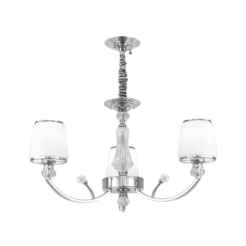 White Glass Cone Hanging Chandelier Modernism 3/6 Lights Suspended Lighting Fixture in Chrome Clearhalo 'Ceiling Lights' 'Chandeliers' 'Modern Chandeliers' 'Modern' Lighting' 1724450