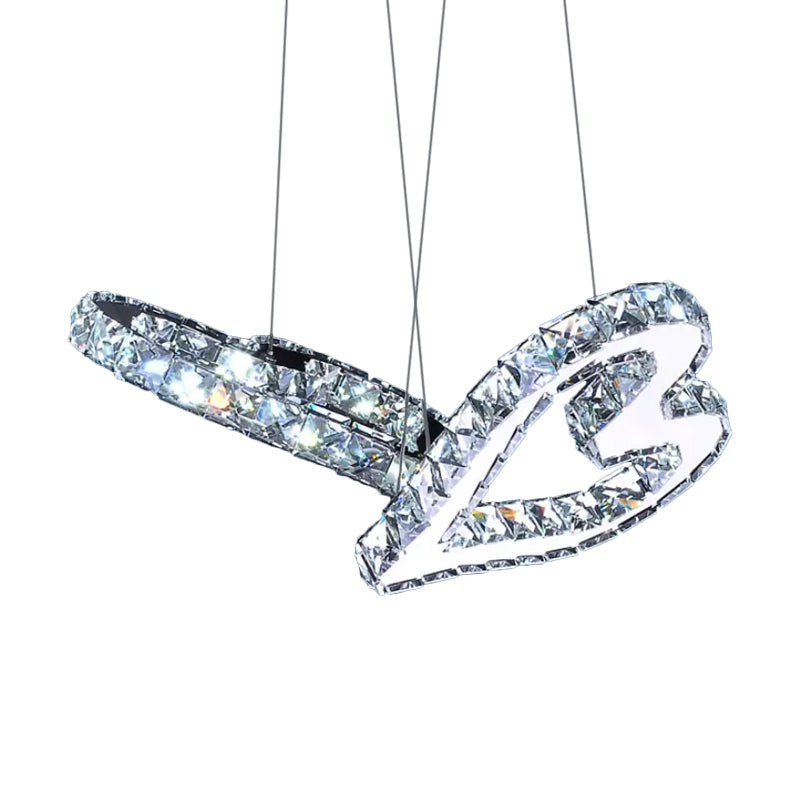 Loving Heart Bedroom Multi Pendant Crystal Block LED Contemporary Ceiling Lamp in Stainless-Steel, Warm/White Light Clearhalo 'Ceiling Lights' 'Modern Pendants' 'Modern' 'Pendant Lights' 'Pendants' Lighting' 1724745