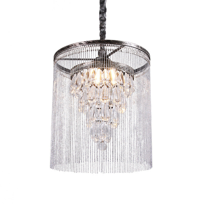 Simple Tapered Pendant Lamp Crystal Drop 1 Light Dining Room with Metallic Bead Deco in Silver Clearhalo 'Ceiling Lights' 'Modern Pendants' 'Modern' 'Pendant Lights' 'Pendants' Lighting' 1724765