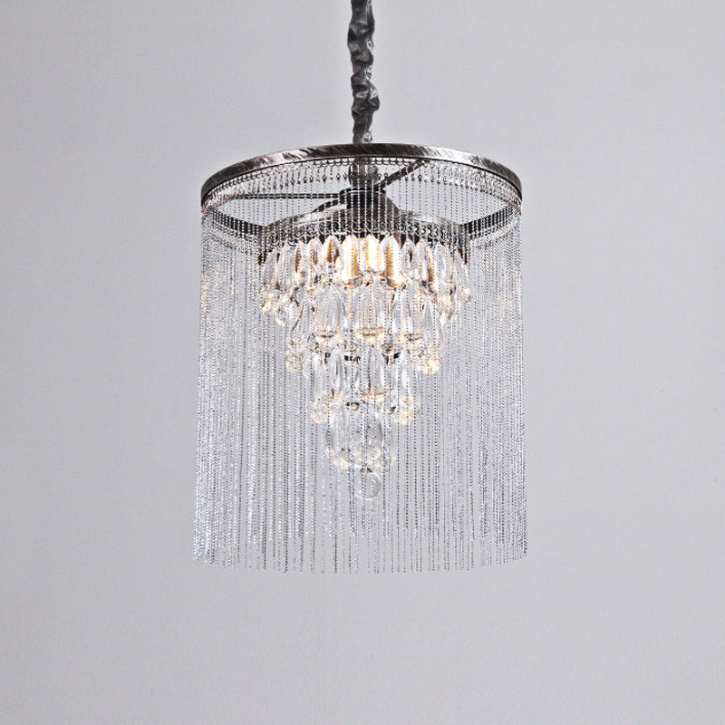 Simple Tapered Pendant Lamp Crystal Drop 1 Light Dining Room with Metallic Bead Deco in Silver Clearhalo 'Ceiling Lights' 'Modern Pendants' 'Modern' 'Pendant Lights' 'Pendants' Lighting' 1724766