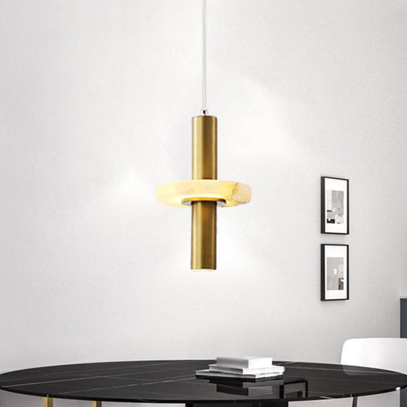 Modernism Tubular Drop Pendant Aluminum Dining Room LED Hanging Light Fixture in Gold with Marble Ring Deco Clearhalo 'Ceiling Lights' 'Modern Pendants' 'Modern' 'Pendant Lights' 'Pendants' Lighting' 1724769