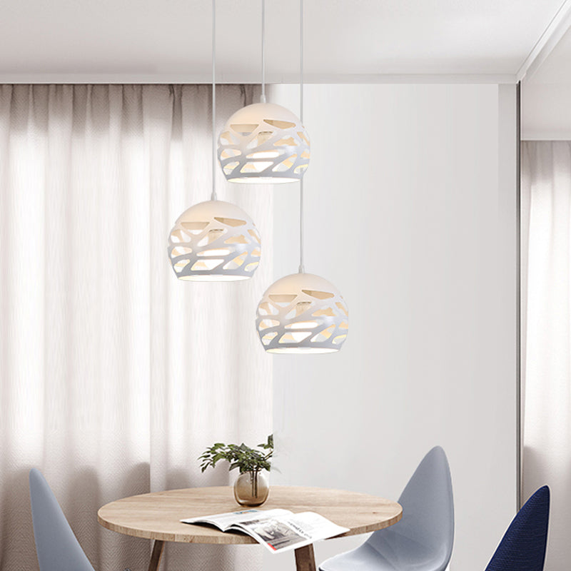 Classic 3 Heads Multi Pendant White Hollowed Dome Ceiling Lamp with Metallic Shade Clearhalo 'Ceiling Lights' 'Modern Pendants' 'Modern' 'Pendant Lights' 'Pendants' Lighting' 1724773