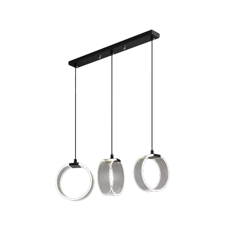 Acrylic Circle Suspension Lighting Retro Style 3 Bulbs Black Multi Pendant Light with Linear Canopy Clearhalo 'Ceiling Lights' 'Modern Pendants' 'Modern' 'Pendant Lights' 'Pendants' Lighting' 1724777