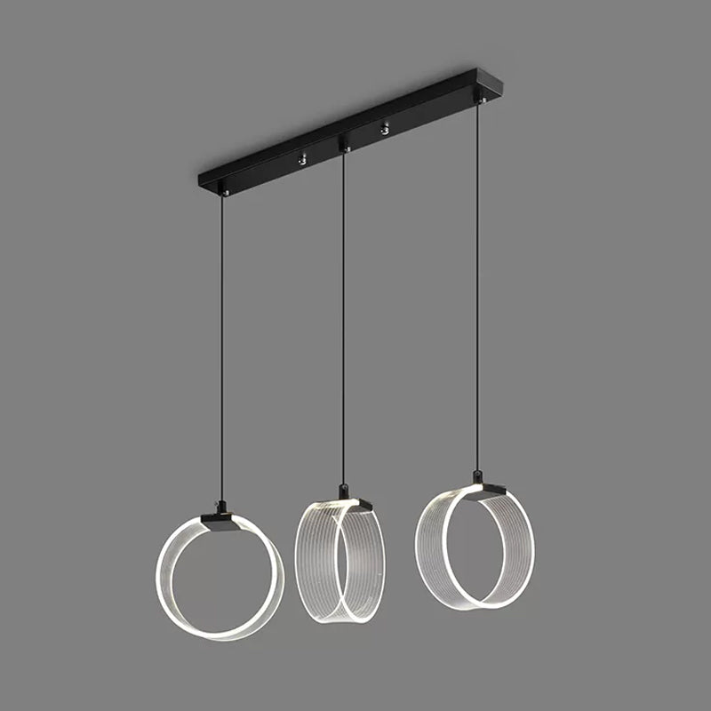 Acrylic Circle Suspension Lighting Retro Style 3 Bulbs Black Multi Pendant Light with Linear Canopy Clearhalo 'Ceiling Lights' 'Modern Pendants' 'Modern' 'Pendant Lights' 'Pendants' Lighting' 1724778