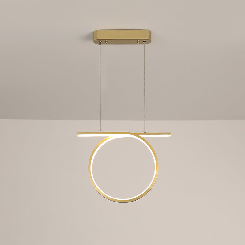 Gold Round Hanging Lamp Kit Simplicity LED Metal Suspended Lighting Fixture in Warm/White Light Gold Clearhalo 'Ceiling Lights' 'Modern Pendants' 'Modern' 'Pendant Lights' 'Pendants' Lighting' 1724796