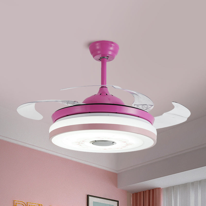 Blue/Pink LED Round Hanging Fan Lamp Modernist Acrylic 3-Blade Semi Flush Mount Lighting, 42