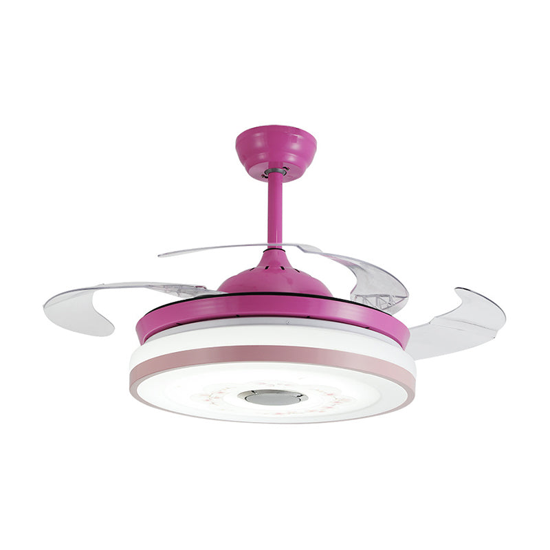 Blue/Pink LED Round Hanging Fan Lamp Modernist Acrylic 3-Blade Semi Flush Mount Lighting, 42