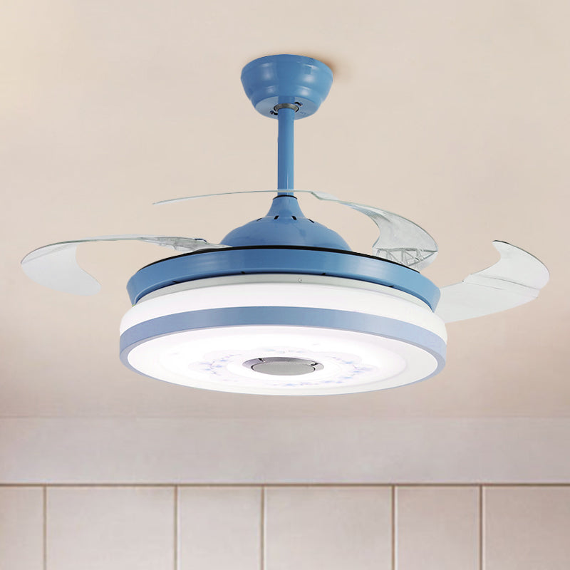 Blue/Pink LED Round Hanging Fan Lamp Modernist Acrylic 3-Blade Semi Flush Mount Lighting, 42