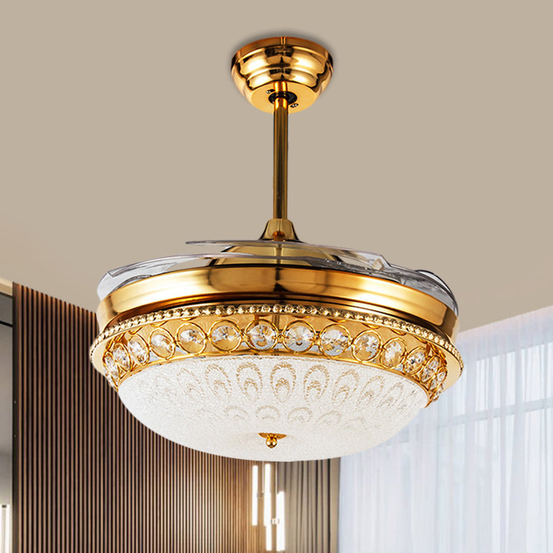 4-Blade Textured Glass Dome Semi Flush Simple Style 19