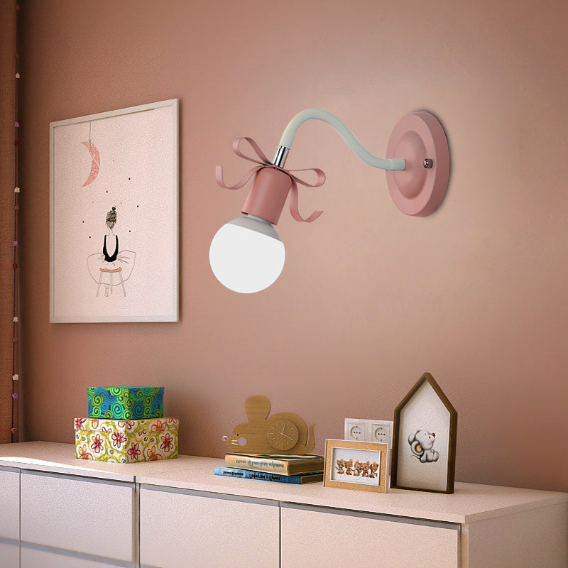 Metal Bare Bulb Wall Light with Bow Single Head Nordic Style Wall Lamp for Kindergarten Clearhalo 'Wall Lamps & Sconces' 'Wall Lights' Lighting' 172508