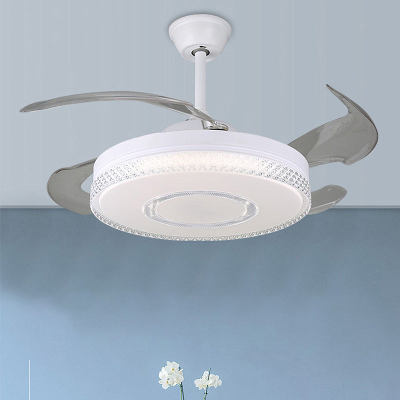 White LED Circle Pendant Fan Lighting Modernist Acrylic Semi Flush Mount Light with 4 Blades, 19