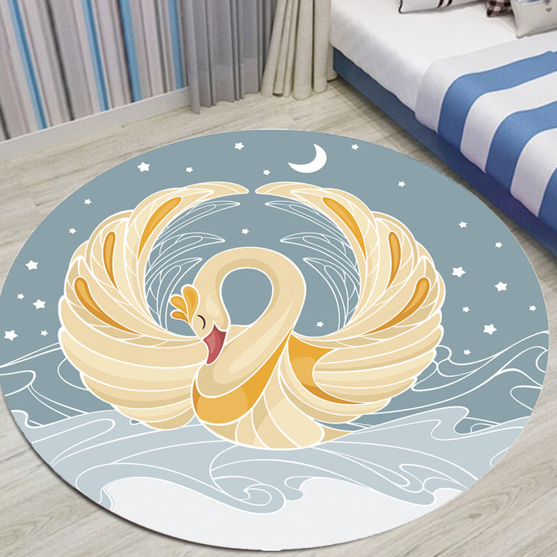 Grey and Yellow Kids Rug Polyester Cartoon Swan Pattern Rug Pet Friendly Washable Anti-Slip Backing Carpet for Decoration Clearhalo 'Area Rug' 'Rug' 1725267