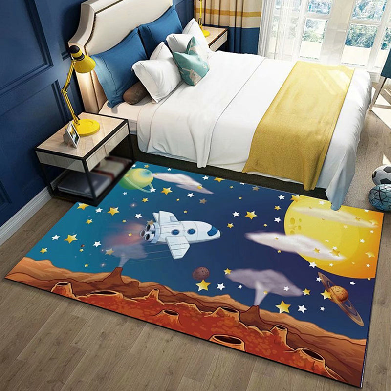 Unusual Outer Space Pattern Rug Multicolor Kids Rug Polyester Pet Friendly Washable Area Rug for Nursery Blue Clearhalo 'Area Rug' 'Rug' 1725363