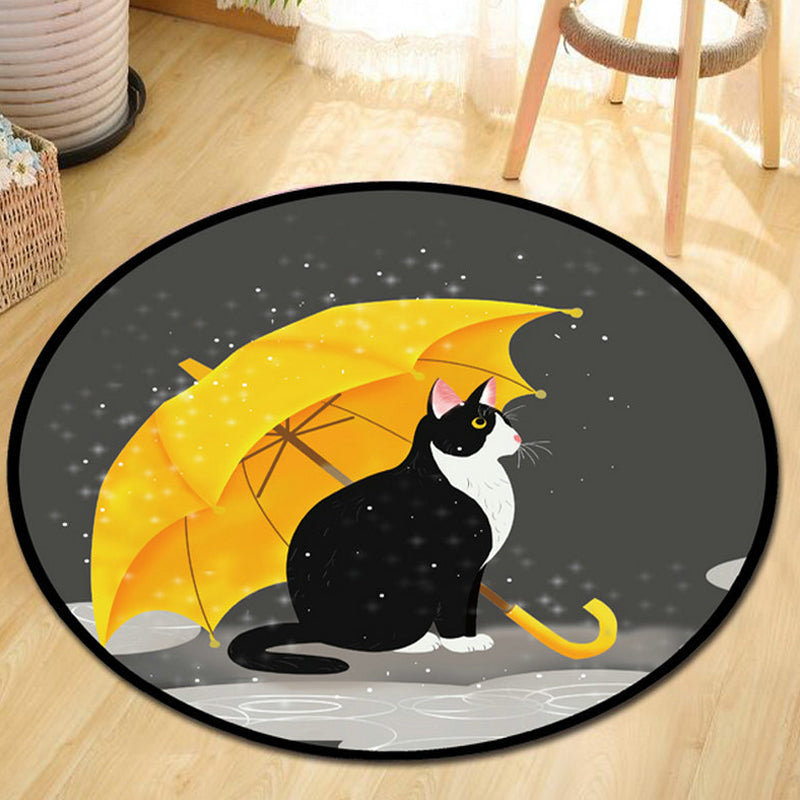 Grey and Yellow Kids Rug Polyester Dog and Cat Pattern Rug Pet Friendly Washable Anti-Slip Backing Carpet for Decoration Black Clearhalo 'Area Rug' 'Rug' 1725378