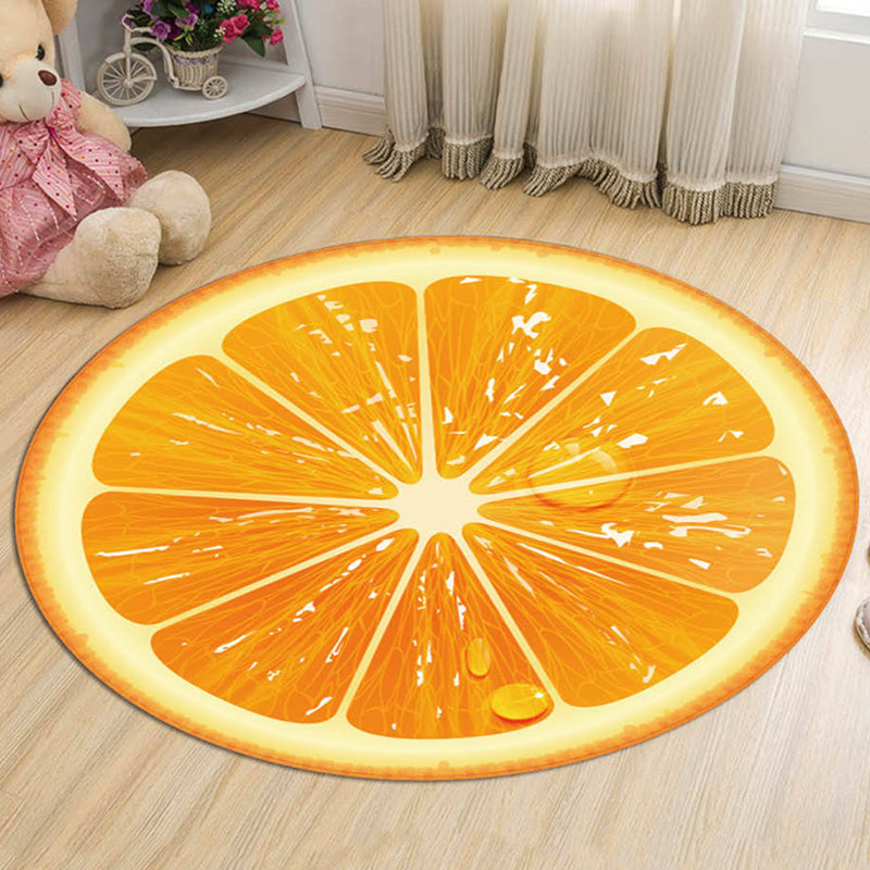 Kids Fruit Pattern Rug Yellow and Green Polyester Rug Washable Pet Friendly Non-Slip Area Rug for Child's Bedroom Orange Clearhalo 'Area Rug' 'Rug' 1725389